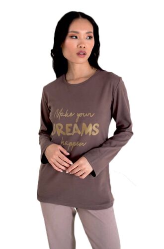 Γυναικεία πυτζάμα Happy Family - Σάπιο μήλο - Print χρυσό