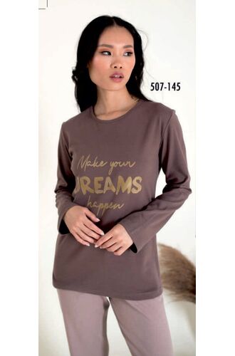 Γυναικεία πυτζάμα Happy Family - Σάπιο μήλο - Print χρυσό