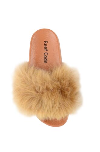 Γυναικείες παντόφλες Rock Club Long Fury - Καφέ γουνάκι - Ανατομικές