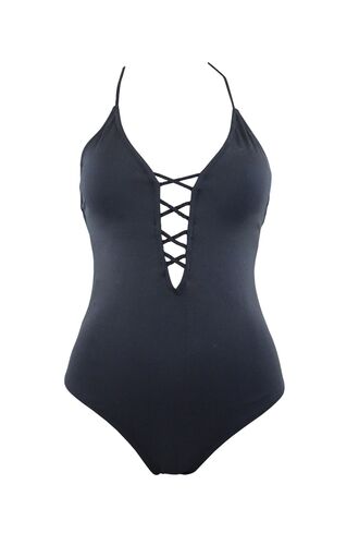 Γυναικείο μαγιό ολόσωμο Rock Club - Βαθύ ντεκολτέ - Μαύρο Κανονικό