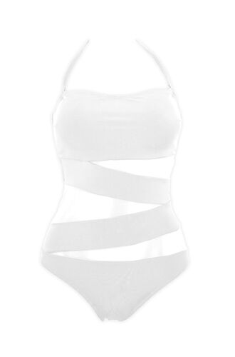 Γυναικείο μαγιό ολόσωμο Rock Club - Διαφάνεια - Λευκό Στράπλες