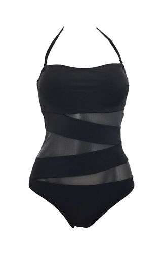 Γυναικείο μαγιό ολόσωμο Rock Club - Διαφάνεια - Μαύρο Στράπλες