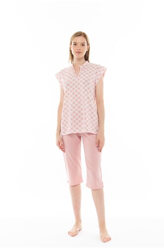 Γυναικεία πυτζάμα Pink Label - Αμάνικη εμπριμέ - Ροζ κάπρι