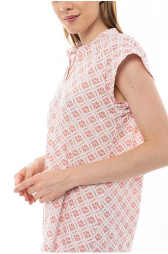 Γυναικεία πυτζάμα Pink Label - Αμάνικη εμπριμέ - Ροζ κάπρι