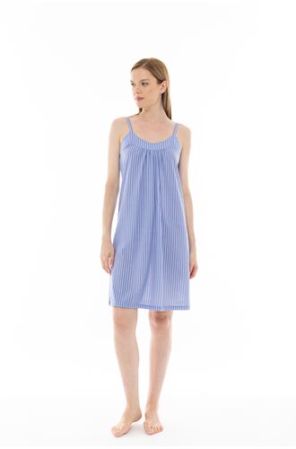 Γυναικείο Νυχτικό Pink Label - Mini - Μπλε ριγέ - Λεπτή τιράντα