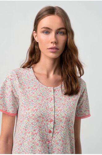 Γυναικείο νυχτικό Vamp - Κοντομάνικο - Κουμπάκια - Φλοράλ