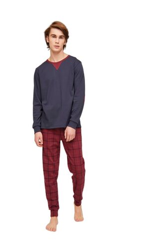 Ανδρική πυτζάμα Noidinotte - Μπλε - Μπορντό καρό παντελόνι