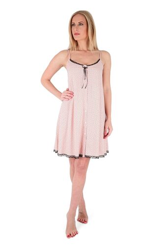 Γυναικείο νυχτικό Claire Katrania - Ροζ πουά - Δαντέλα