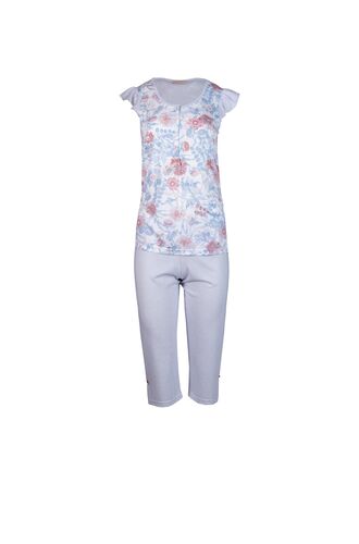 Γυναικεία πυτζάμα Pink Label - Κάπρι ριγέ - Αμάνικη φλοράλ