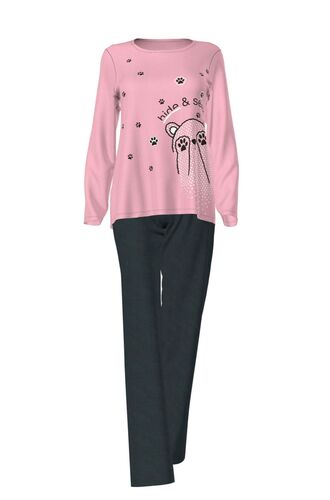 Γυναικεία πυτζάμα Vamp - Ροζ - Τύπωμα Αρκουδάκι - 100% Βαμβάκι