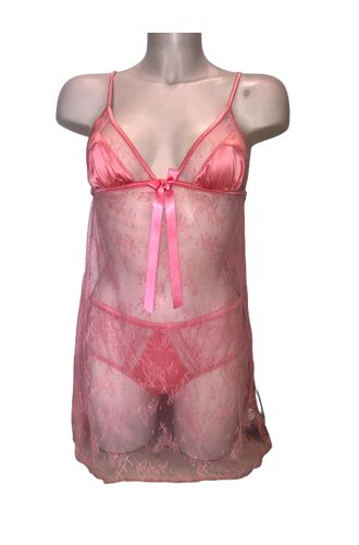 Γυναικείο Nεγκλιζέ Jolidon - Δαντέλα - Ελαστικό - Κοραλί - Σετ με Σλίπ