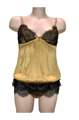 Γυναικείο Τοπάκι Parah - Ολομέταξο - Δαντέλα - Σετ Σλίπ - Ελαστικό - Χρυσό