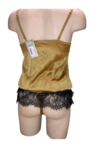 Γυναικείο Τοπάκι Parah - Ολομέταξο - Δαντέλα - Σετ Σλίπ - Ελαστικό - Χρυσό
