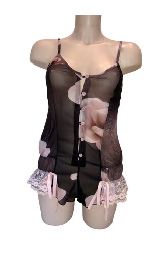 Κορμάκι Lida - Φλοράλ - Ροζ/Καφέ - Δαντέλα