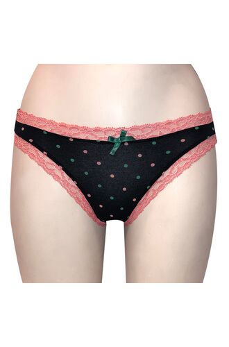 Γυναικείο slip Lida - Μαύρο πουά - Ροζ δαντέλα