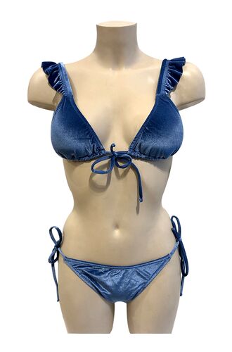 Lida Μαγιό τρίγωνο - Μπλε Βελούδο - Σετ μπικίνι με βολάν