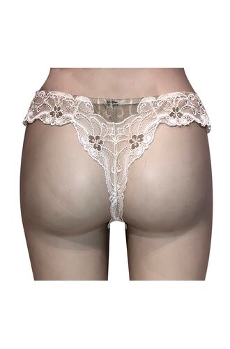 String slip Lida - Εκρού δαντέλα - Καφέ λεπτομέρειες