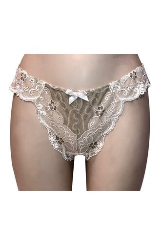 String slip Lida - Εκρού δαντέλα - Καφέ λεπτομέρειες