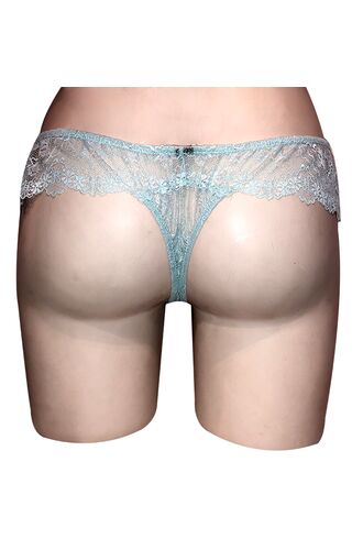 String slip Lida - Γαλάζια δαντέλα & διαφάνεια - Σατέν φιόγκο