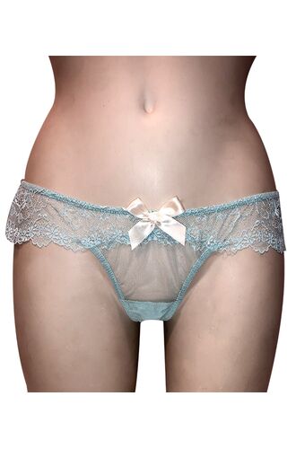 String slip Lida - Γαλάζια δαντέλα & διαφάνεια - Σατέν φιόγκο