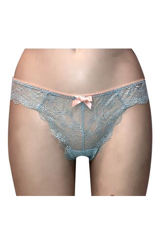 String slip Lida - Γαλάζια δαντέλα - Σατέν φιόγκο