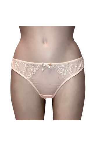 String slip Lida - Σομόν δαντέλα - Σατέν φιόγκο