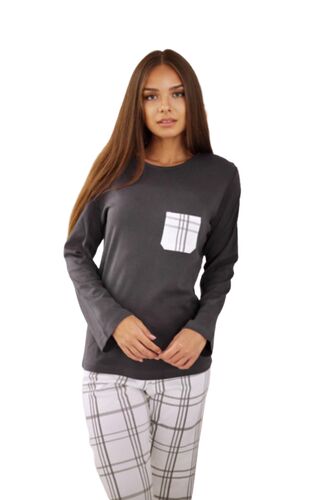 Γυναικεία πυτζάμα Happy Family - Γκρι - Καρό Παντελόνι