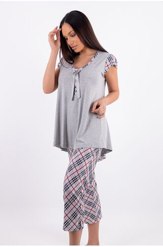 Γυναικεία πυτζάμα Claire Katrania - Κάπρι - Γκρι Καρό