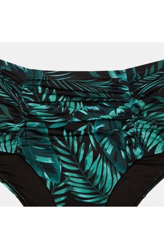 Μαγιό slip Plus Size Rock Club - Ψηλόμεσο Palm print- Μπικίνι με σούρες