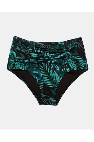 Μαγιό slip Plus Size Rock Club - Ψηλόμεσο Palm print- Μπικίνι με σούρες