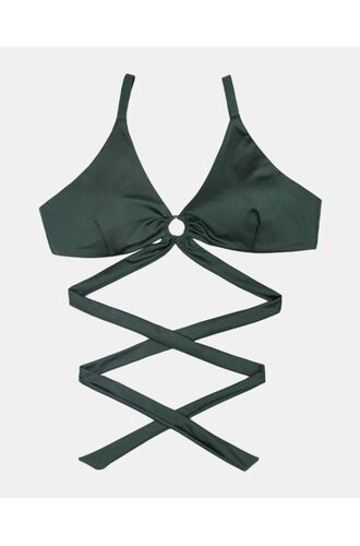 Μαγιό τρίγωνο Rock Club - Κυπαρισσί με κρίκο - Τοπ Bikini Plus Size