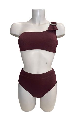 Lida Σετ Μαγιό μπικίνι Bronze - Crop top με έναν ώμο - Ψιλοκάβαλο Κανονικό Σλιπ