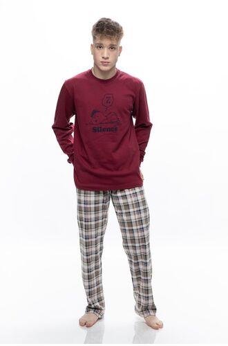 Ανδρική πυτζάμα Galaxy - Μπορντό -  Καρό παντελόνι