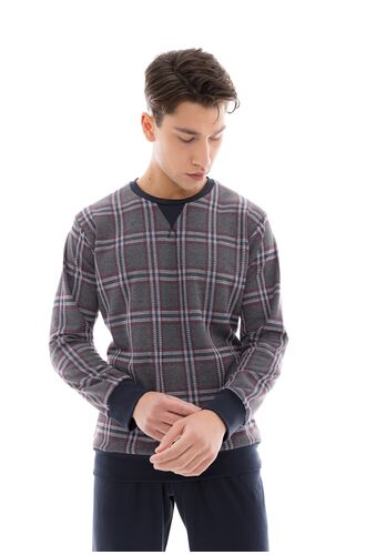 Ανδρική πυτζάμα Pink Label - Γκρι Καρό μπλούζα - Μπλε παντελόνι