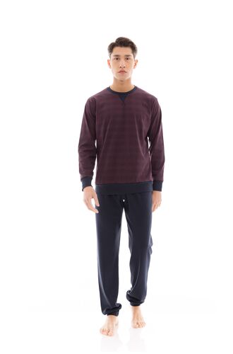 Ανδρική πυτζάμα Pink Label - Μπορντό καρό μπλούζα - Μπλε παντελόνι