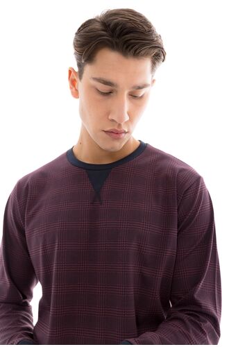 Ανδρική πυτζάμα Pink Label - Μπορντό καρό μπλούζα - Μπλε παντελόνι