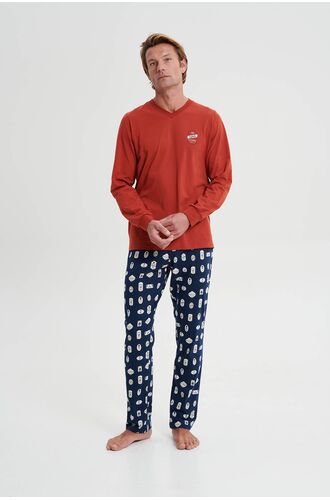 Ανδρική πυτζάμα Vamp - Κόκκινη - Μπλε - Homewear Set - Cotton