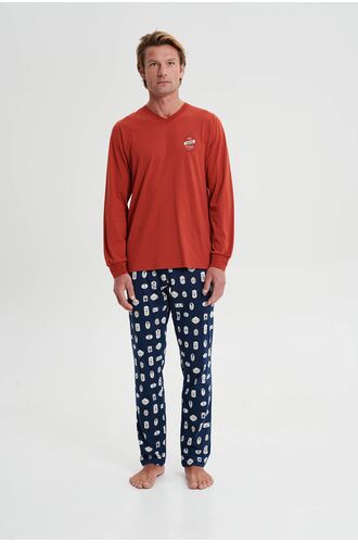 Ανδρική πυτζάμα Vamp - Κόκκινη - Μπλε - Homewear Set - Cotton