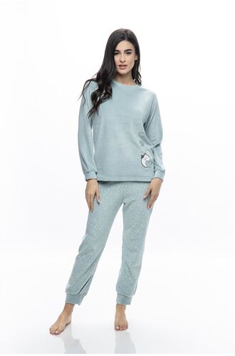 Γυναικεία πυτζάμα Galaxy - Βελουτέ - Βεραμάν - Πουά παντελόνι