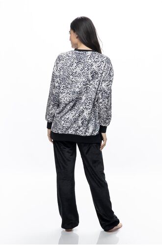 Γυναικεία πυτζάμα Galaxy - Βελουτέ - Μαύρη - Animal Print