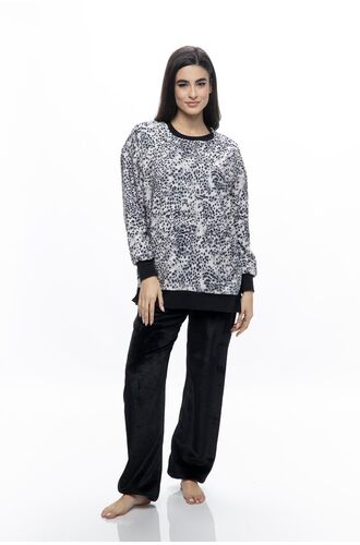 Γυναικεία πυτζάμα Galaxy - Βελουτέ - Μαύρη - Animal Print