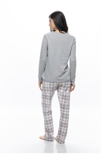 Γυναικεία πυτζάμα Galaxy - Γκρι μελανζέ - Καρό παντελόνι