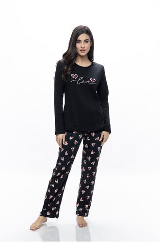 Γυναικεία πυτζάμα Galaxy - Μαύρη - Print καρδιές