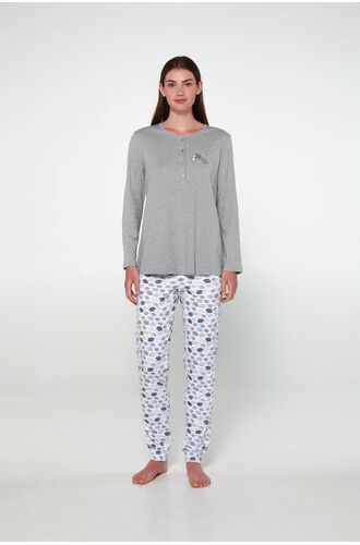 Γυναικεία Πυτζάμα Vamp - Γκρι - Print σκαντζόχοιρο - Cotton