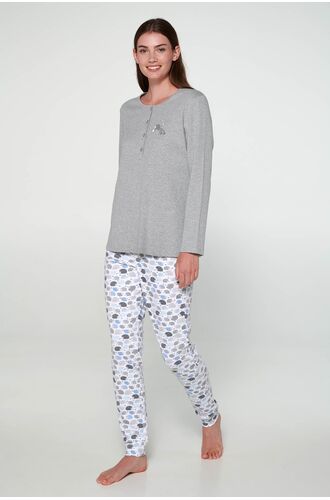 Γυναικεία Πυτζάμα Vamp - Γκρι - Print σκαντζόχοιρο - Cotton