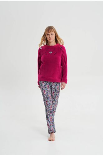 Γυναικεία Πυτζάμα Vamp - Ροζ Εμπριμέ - Βελουτέ