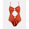 Γυναικείο μαγιό ολόσωμο Strapless Rock Club - Άνοιγμα μπροστά - Terracotta - Regular Fit - Lycra